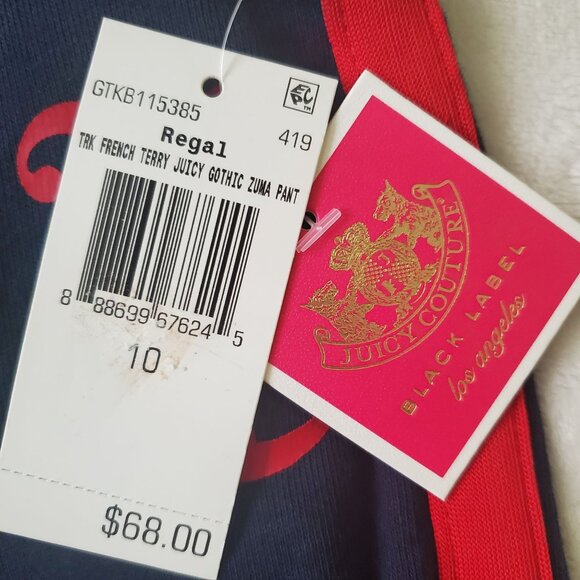 Juicy Couture Girls jogger trk french terry juicy gothic regal pant size 10 nwt - Picture 3 of 5